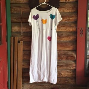 100% cotton short terry long folk painted dress